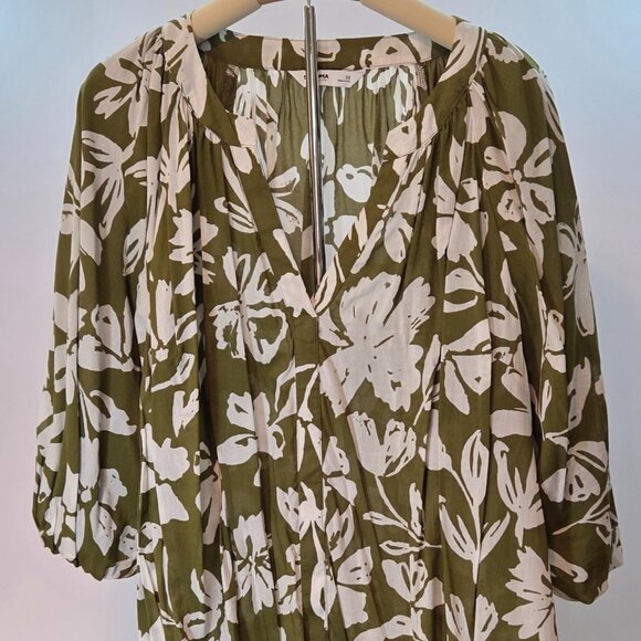 Sonoma Goods for Life Olive Green Floral Henley Top, 3XL, Balloon Sleeves - Picture 1 of 12